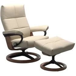 Stressless Sessel mit Hocker David Signature Leder Beige Batick Cream L (Large)