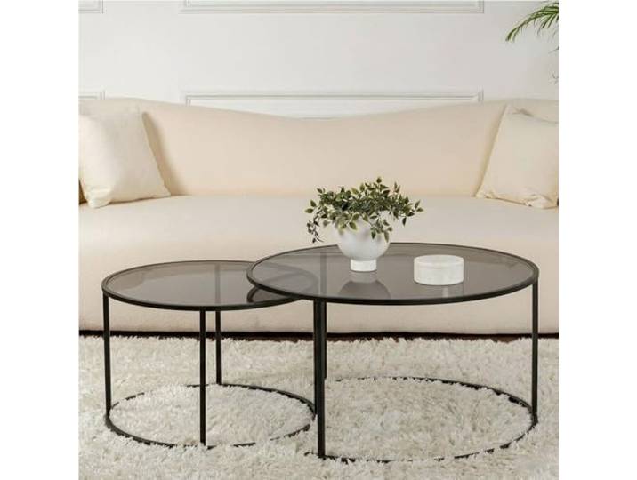 Dmora Dmor Wohnzimmertisch Ragalna 80x80x43h cm Schwarz, 2er-Set