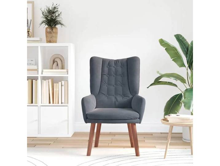Gris Fauteuil relaxant - SOLOMON - Chaise salon - 1 personne - Gris foncé 63x67x94 cm Velours FF4955