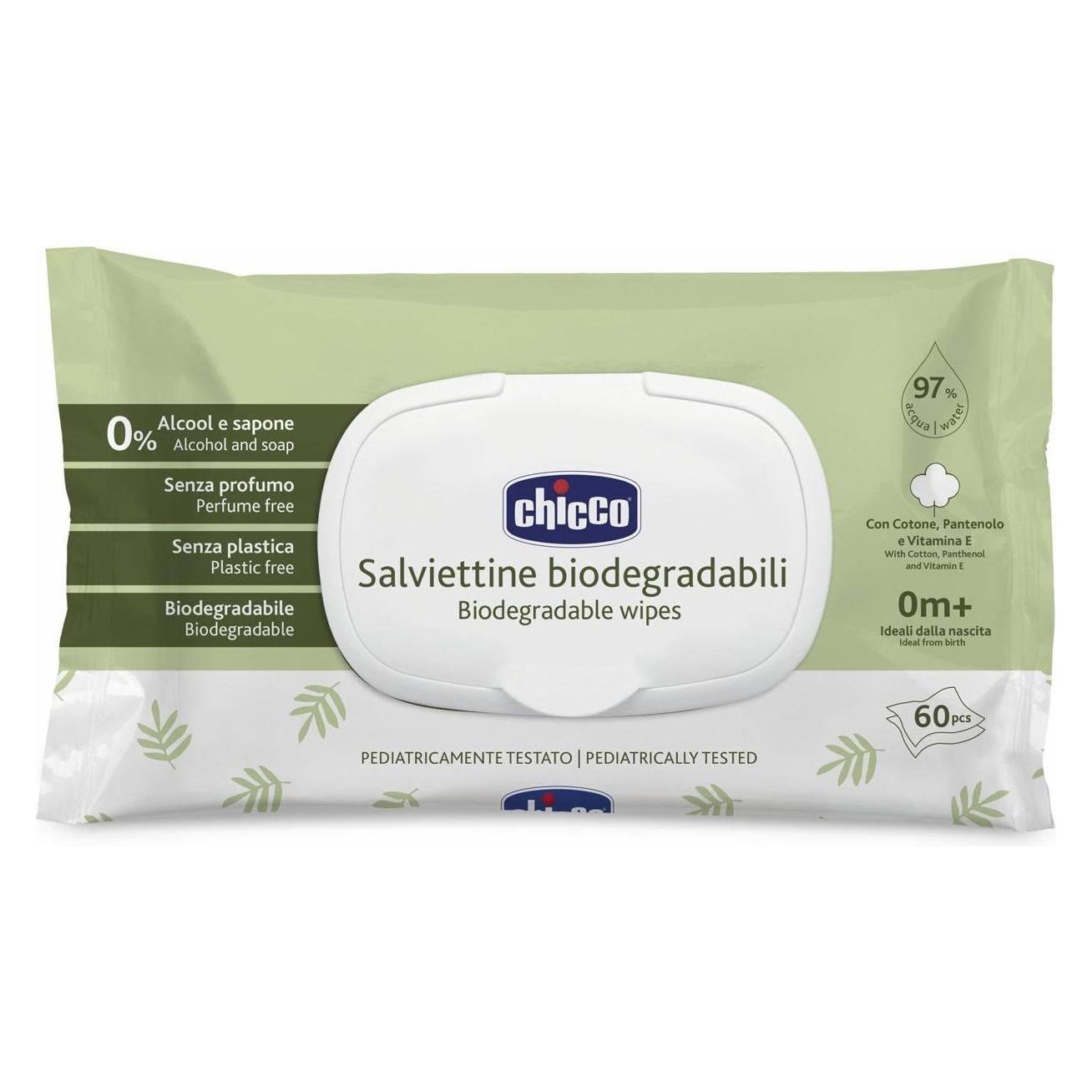 Chicco Reinigungstücher BIODEGRADABLE, mit Flip Cover, 60 Stk. - 0m+ (B0CY2681KR)