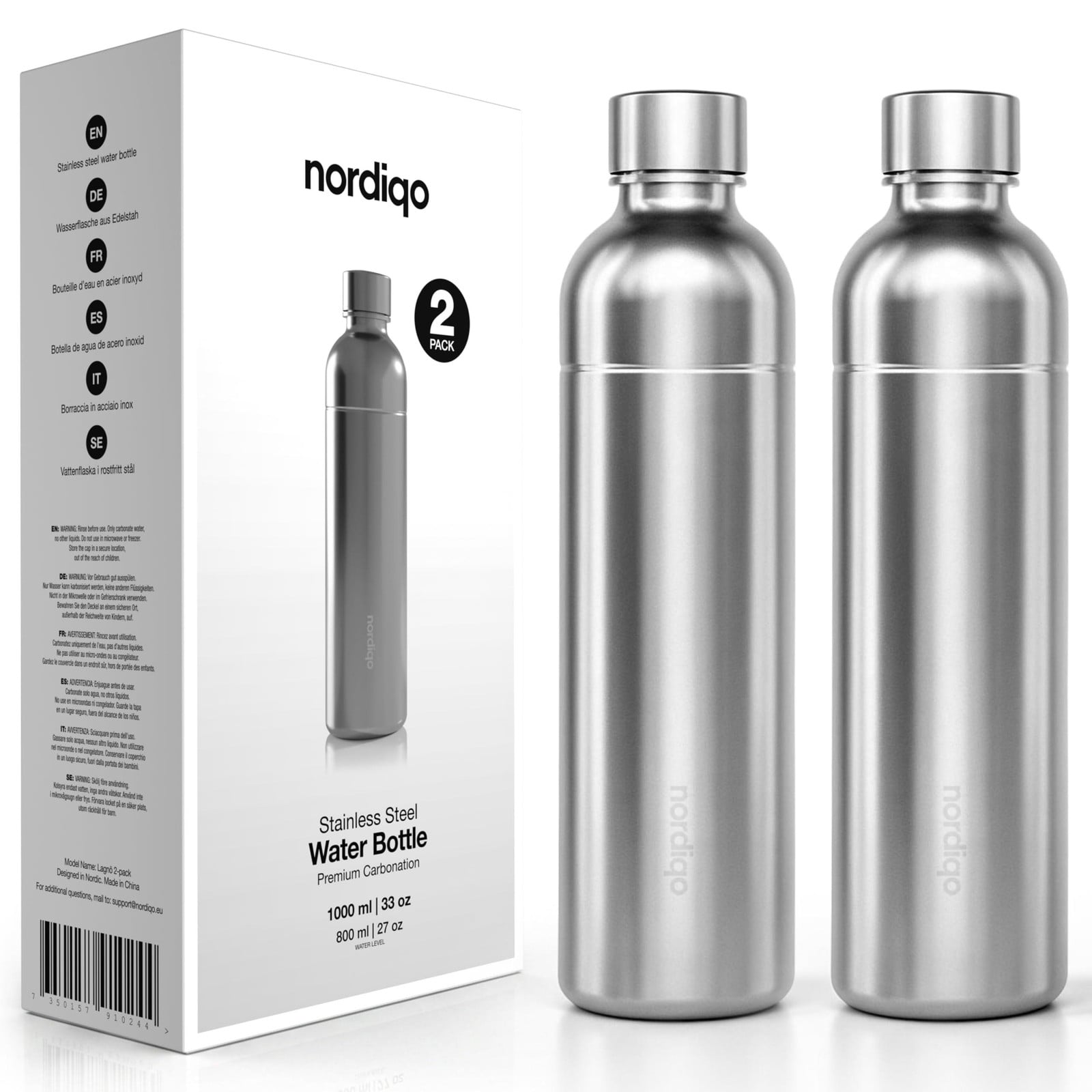 Dripio Roestvrijstalen fles van 1 liter voor Aarke koolzuurmachine, SodaStream Duo en Terra