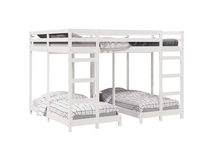 PUGYNBK Dreifach-Etagenbett, 160 x 200 cm, Kiefer massiv Zwei Treppen, solide Geländer, platzsparend, robust und langlebig, für Schlafzimmer