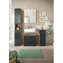 Badezimmer ICE 4-tlg. Schwarz/Eiche dunkel m. LED