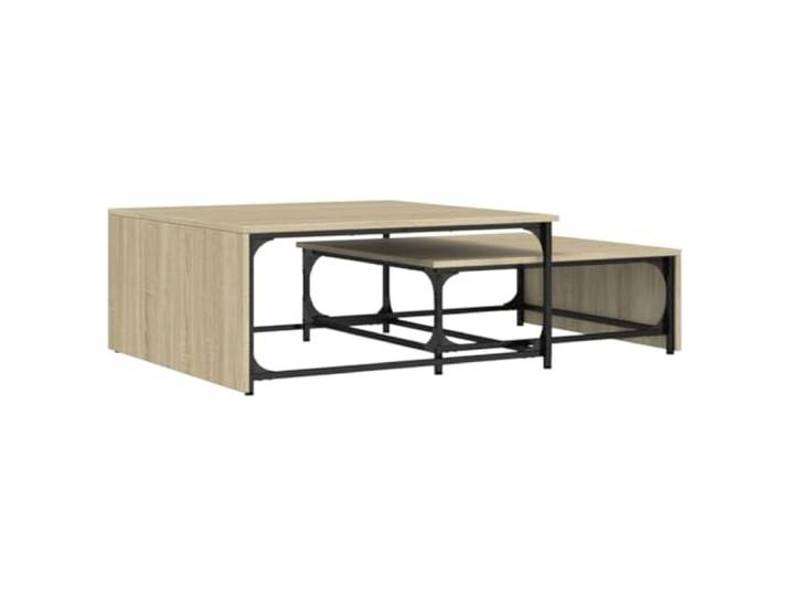 fsahslih Satztische 2er Set Couchtisch Sonoma-Eiche Holzwerkstoff Metall Platzsparende Beistelltische im Industrie-Design für Wohnzimmer und Büro, flexible Nutzung zusammen oder einzeln.