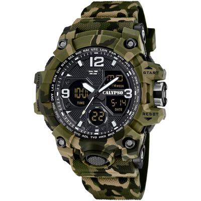 Chronograph CALYPSO WATCHES "X-Trem", grün (khaki, schwarz, schwarz), Armbanduhren, Herren, khaki-schwarz, Chronograph, Quarzuhr, Armbanduhr, Herrenuhr, analog, digital, Tag, Monat