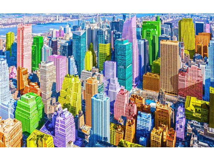 Fototapete PAPERMOON POP ART-NEW YORK MANHATTAN KUNST SKYLINE STADT FARBIG , bunt, B:3,5m L:2,6m, Vlies, Tapeten, Fototapete
