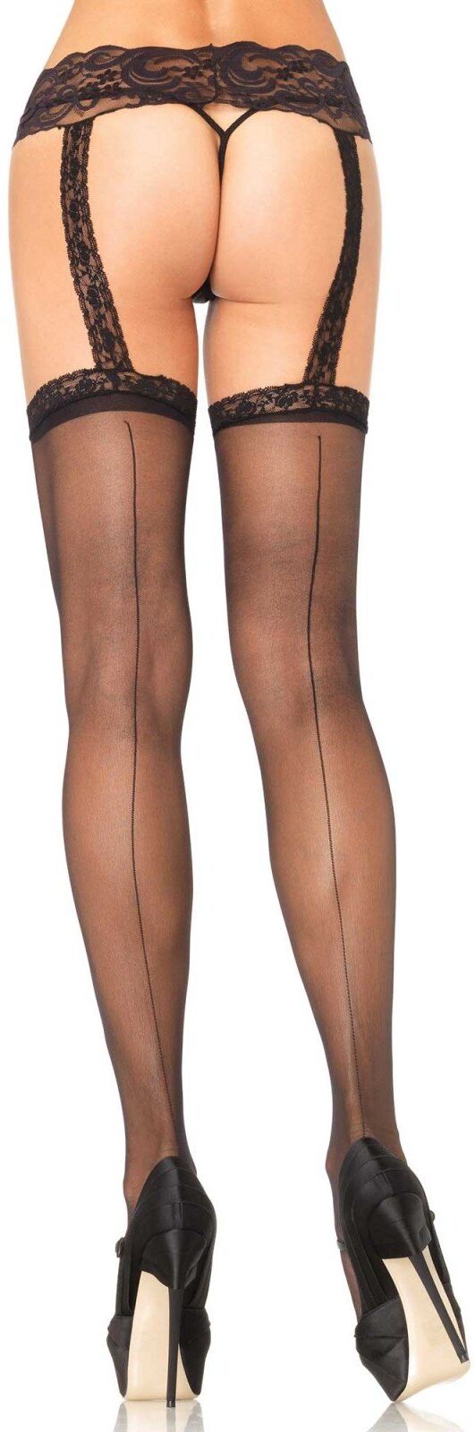 Leg Avenue Bas Jarretelles Coutures Noir