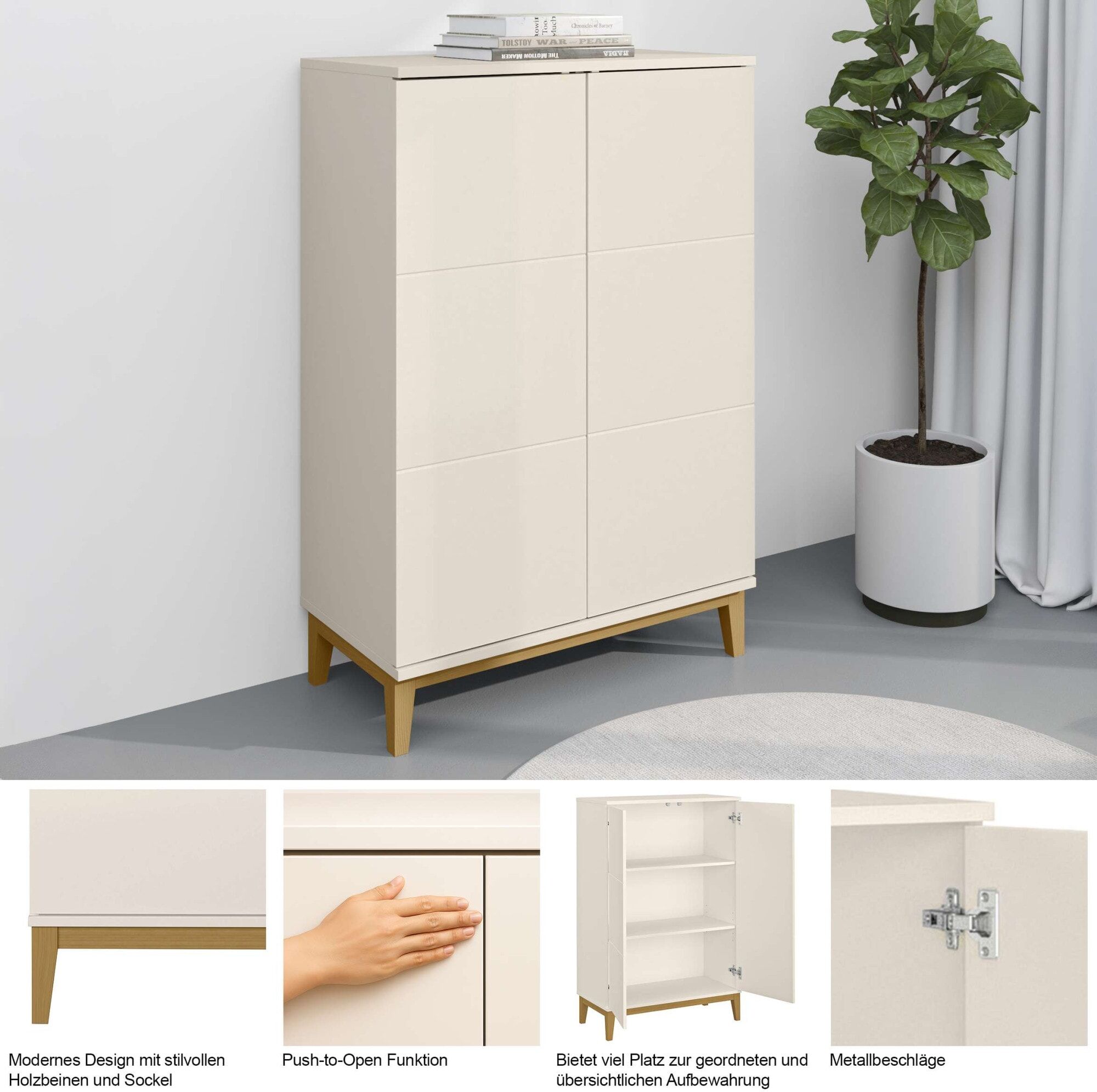 Highboard OTTO HOME "Maryd", beige (kaschmir, wot), B:80cm H:121cm T:41cm, Holzwerkstoff, MDF, Sideboards, Highboard, Hochkommode mit Untergestell in Holzoptik