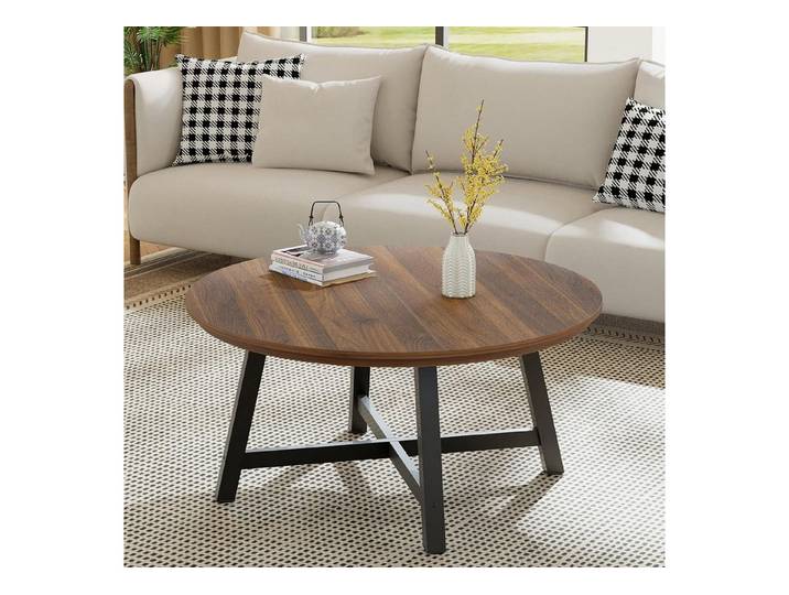 GarveeMore Beistelltisch Runder mit verstellbaren Füßen,Runder Couchtisch, Wohnzimmertisch mit verstärkten Beinen und Holzmaserung,91.5cm