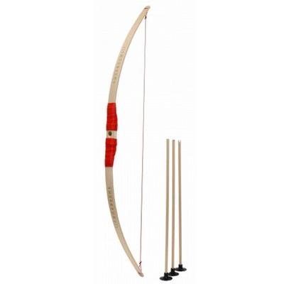 BestSaller 1272 - Kinder-Bogen mit Loch inkl. 3 Pfeilen, Buchenholz, 80cm, Holz-Bogen, Griff mit roter Kunststoffwickelung