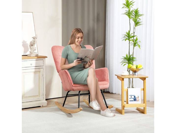 Rocking-chair avec accoudoirs et dossier haut fonction bascule - YEAVIO - structure acier polyester rose