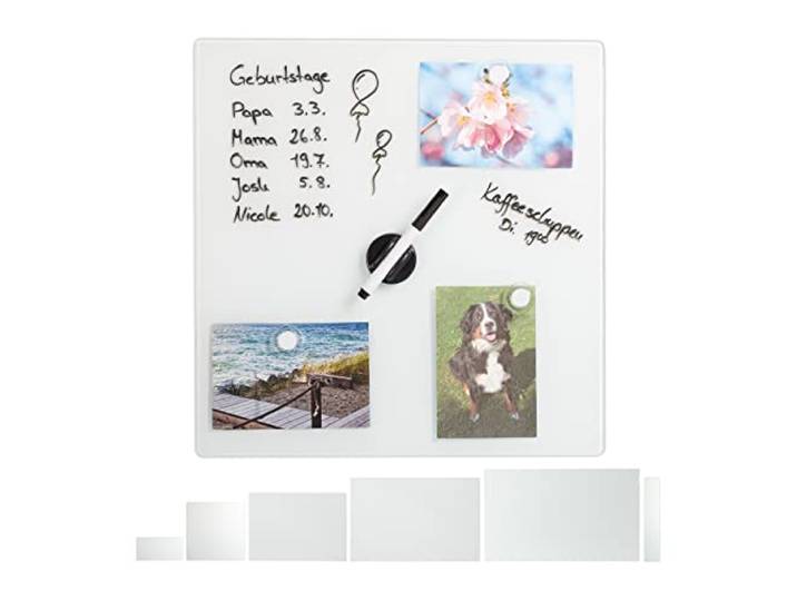 Relaxdays Tableau mémo magnétique\, Verre Protecteur\, Panneau Pense-bête\, 3 aimants\, 40x40 cm\, Blanc