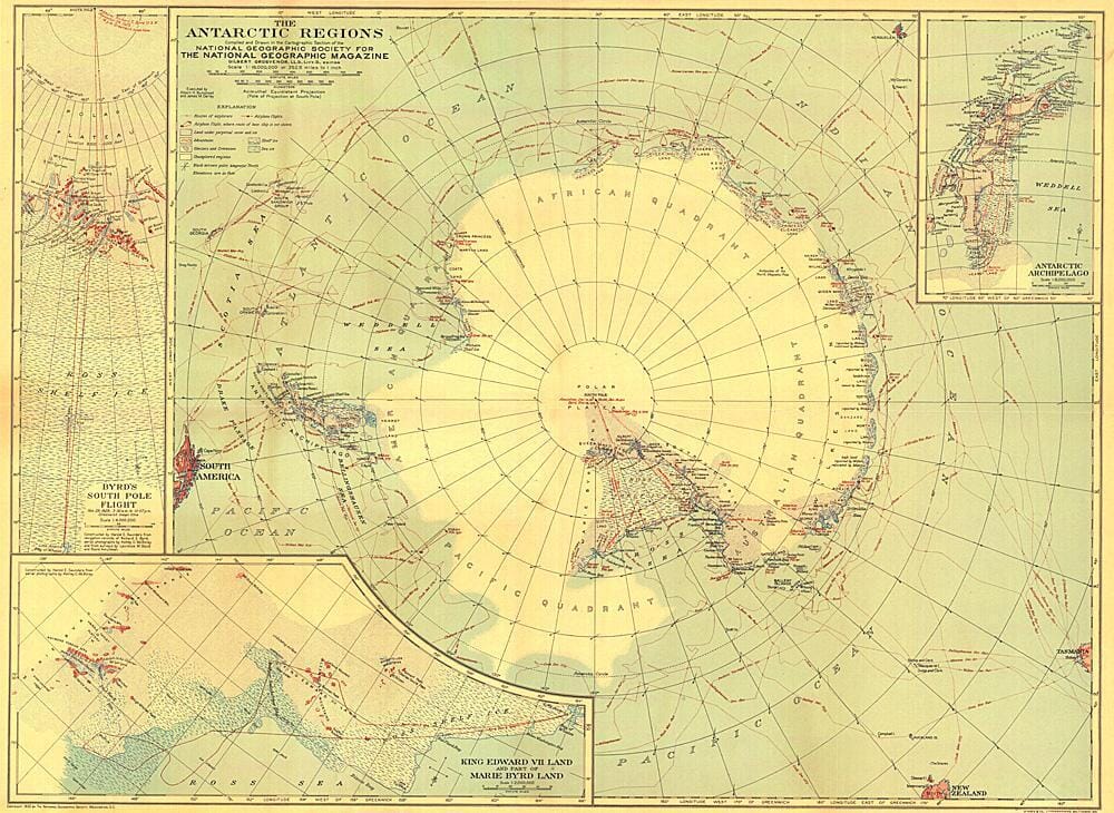 National Geographic Historic POD Carte des régions antarctiques de 1932