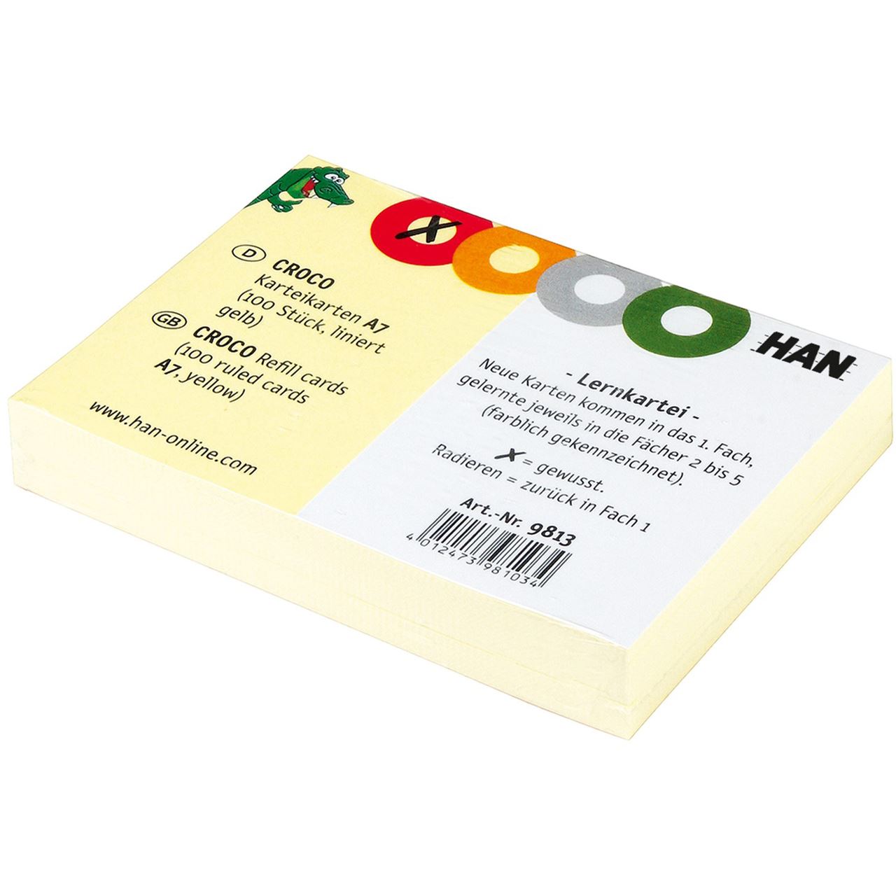 HAN 100 Karteikarten DIN A7 gelb liniert