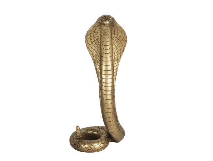 Kobra-Figur aus goldfarbenem Polyresin, H70cm