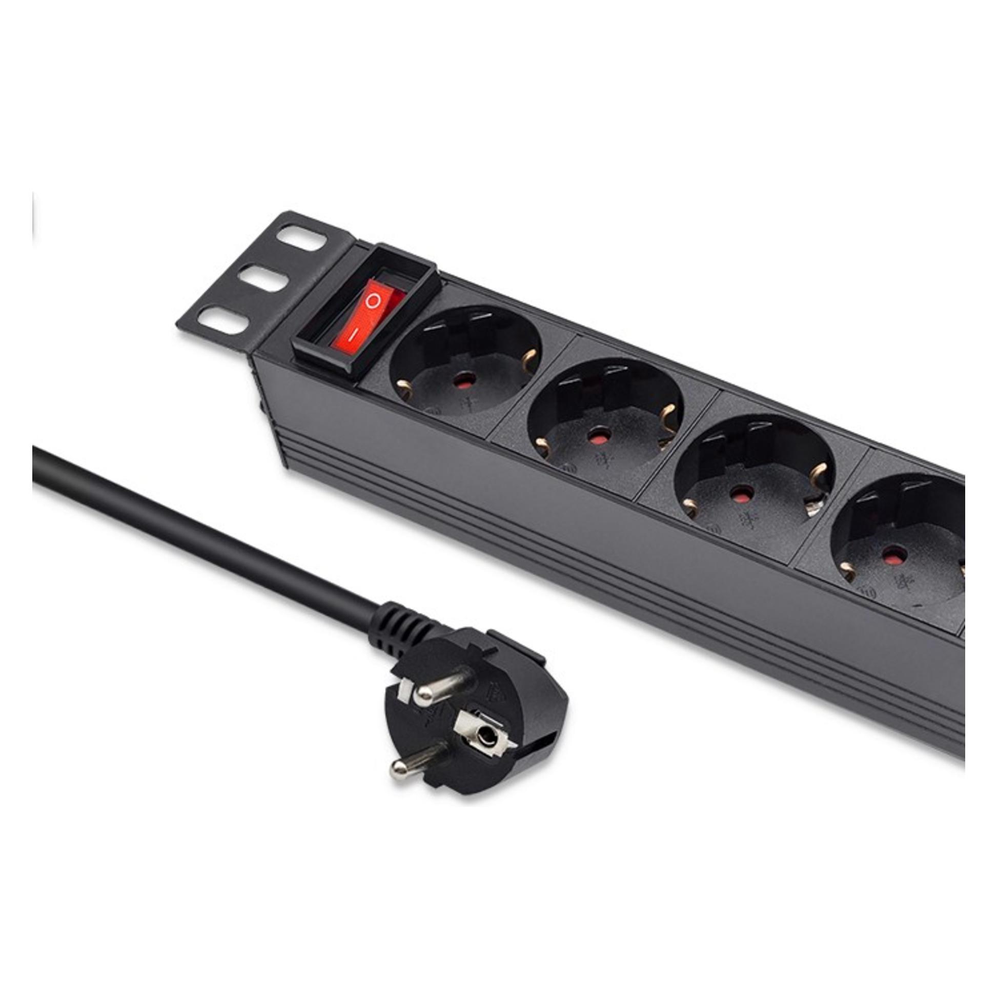 Qoltec Steckdosenleiste für RACK 10 1U, 16A, PDU, 4xSCHUKO, 1.8m (54603)