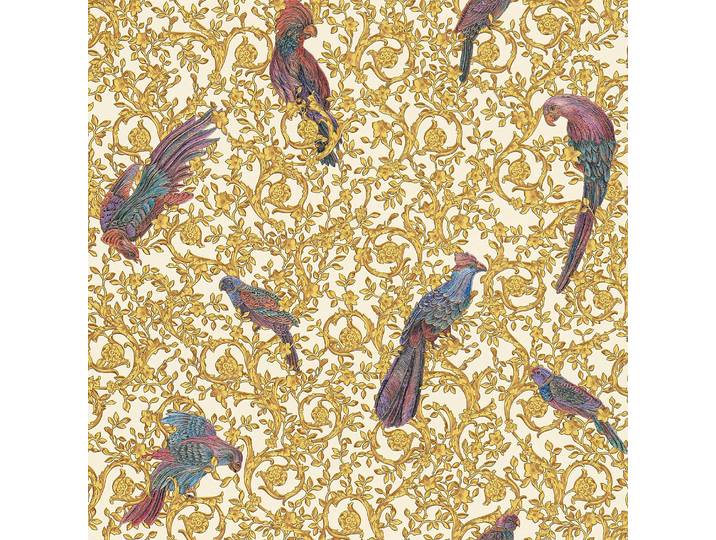 Papier peint en intissé Oiseaux 70 x 1005cm Blanc / Doré