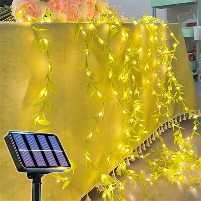 Perfect Picks Market Solar Ivy Fairy Lights LED Outdoor Garden String Lights With Modes willow Leaf 50led