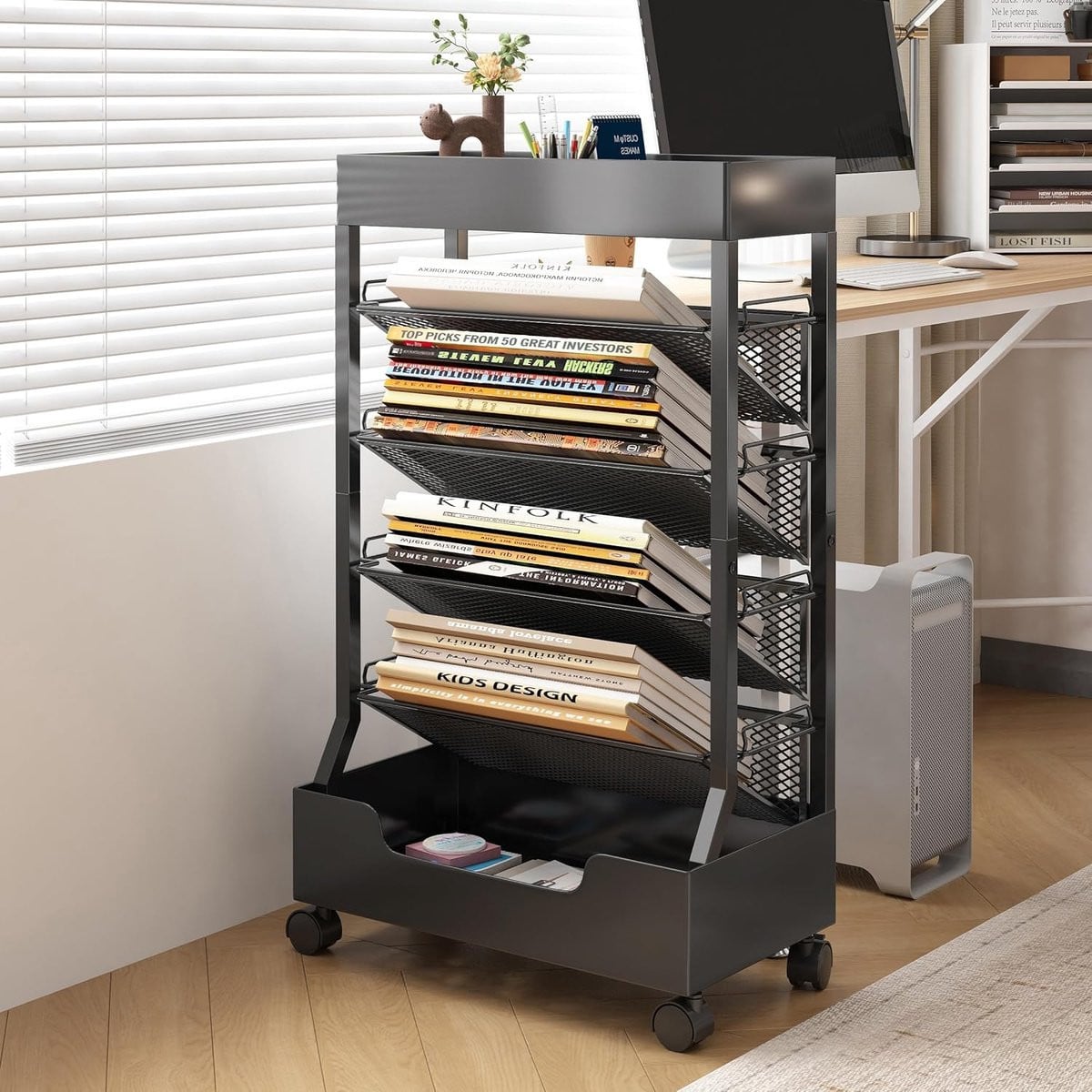 Rollende boekenplank met wielen voor thuis of op kantoor