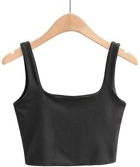 Uplifted Finds Summer Square Collar Sleeveless Tank Top For Women Slim Fit Fashion Crop Top s black