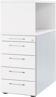 Schäfer Shop Genius Standcontainer mit Aufsatzregal, abschließbar, eckiger Griff, weiß