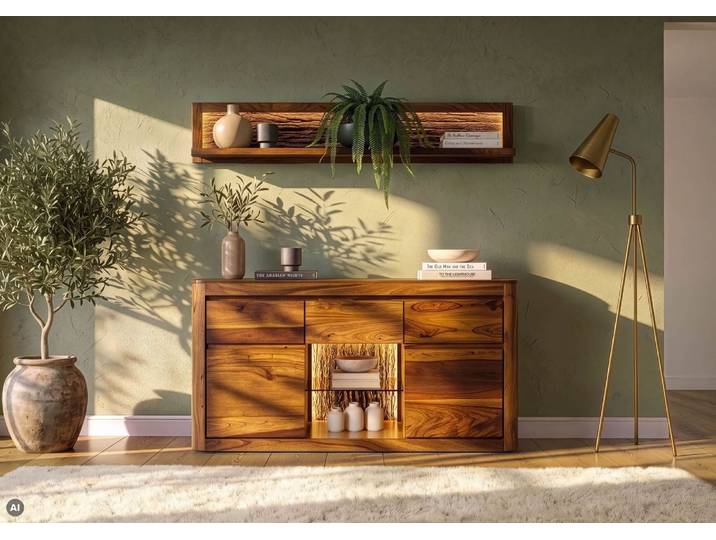 Sideboard Sheesham 146x40x80 walnuss gewachst TORONTO LUX #286