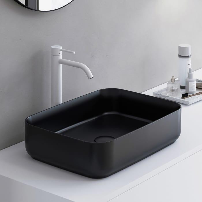 Isvea INFINITY RECTANGLE keramisch wastafelblad, opzetmodel, B: 50 cm, D: 36 cm, mat zwart