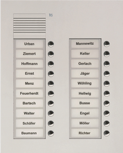 Audio Außenstation Serie PUK 20 Klingeltasten (rechtsbündig), 2-spaltig, UP silber TCS PUK20/2-EN