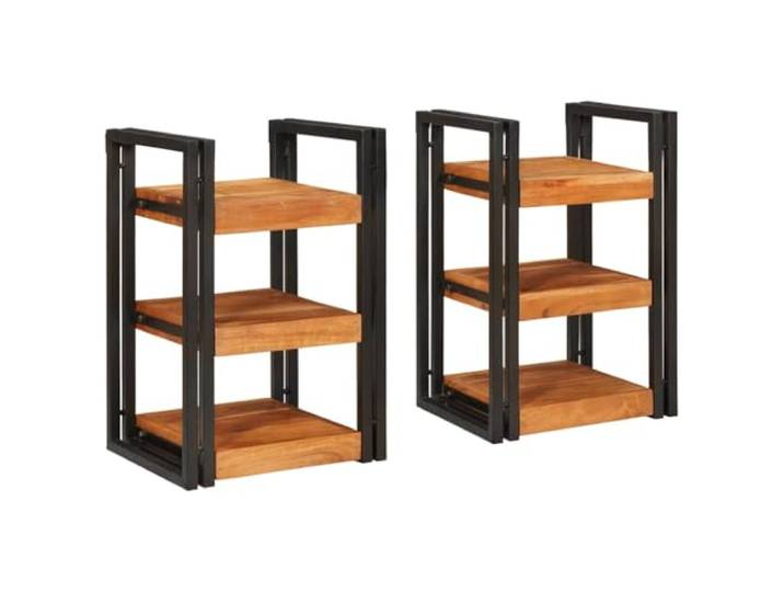 GHVBNMF Nachttisch 2er Set Massivholz Akazie Beistelltisch Braun Schwarz Kompakter Nachtschrank aus Akazienholz und Metall im schicken Industrie-Design. Viel Stauraum für Ihr Schlafzimmer.