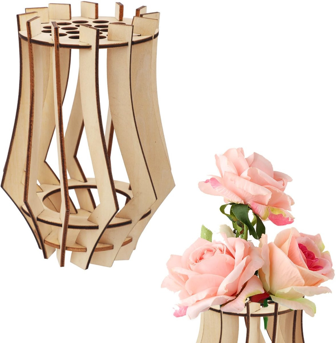 Plus Decoratieve Houten Puzzel Bloemenvaas - Boeket Bouwset met Narcissen, Tulpen, Rozen, Zonnebloemen en Lotusbloemen