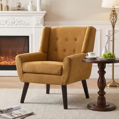 HUIMO Accent Chair for Living Room,Upholstered Button Linen Armchair Chair, Mid Century Modern Tufted Armchair with Fabric