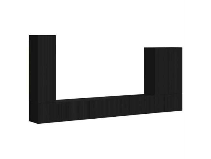 KTHLBRH TV-Schrank-Set zur Wandmontage, 6-teilig, Schwarz aus technischem Schiebetüren, USB-Buchsen, mehrere Fächer, Höhe und Breite anpassbar, weiches trockenes Tuch