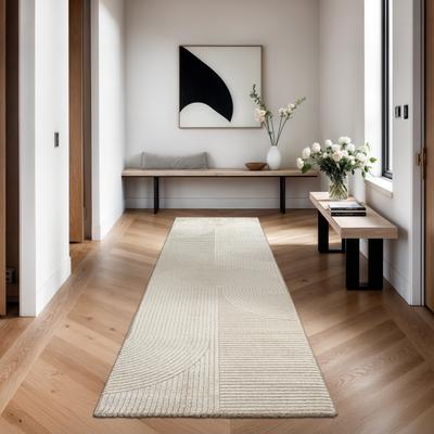 Teppich MERINOS "Elio", beige, B:80cm H:16mm L:300cm, Polyester, Polypropylen, Teppiche, Teppich, moderner Kurzflor Teppich mit Hoch-Tief-Effekt, 3D Effekt