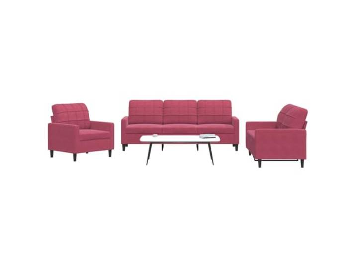 HEFZGDB 3-TLG. Sofagarnitur mit Kissen in Weinrot Samt, Weiches Velours Material, Robustes Metallgestell mit starker Stabilität, Bequeme Polsterung