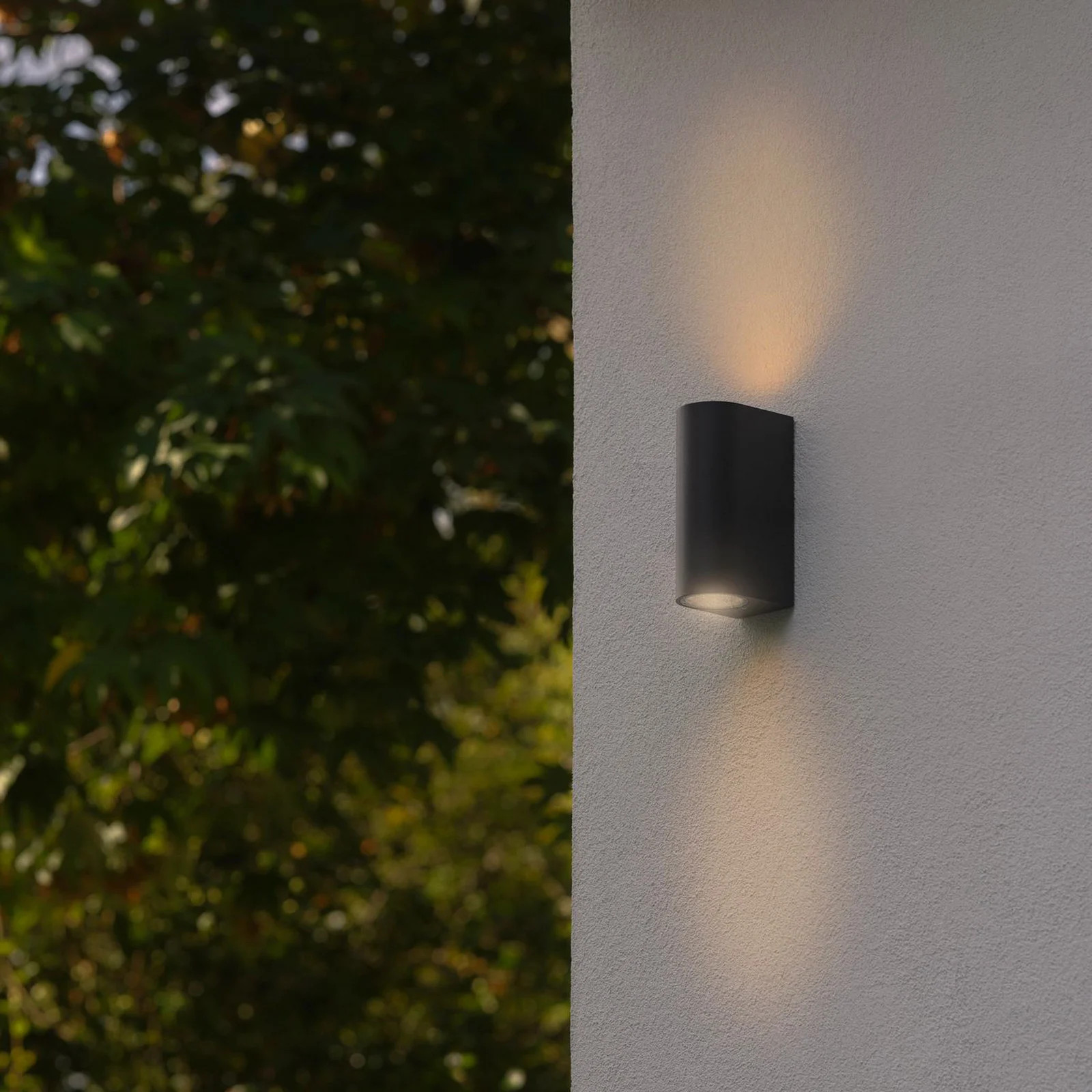 Nordlux Dion Double moderne buitenwandlamp zwart aluminium IP44 dimbaar up & downlighter