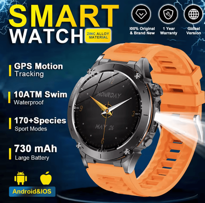 Inspire Curations Stratos 4 Pro Rugged GPS Smartwatch With AMOLED Display & Outdoor Navigation black Orange