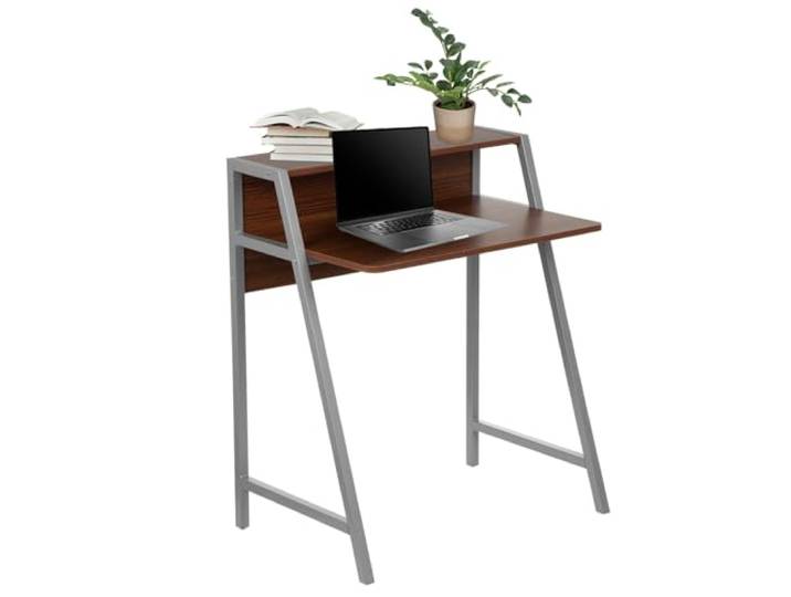 hjh OFFICE 634721 Schreibtisch Dumont Holz Walnuss/Silber Computertisch klein mit Stauraum