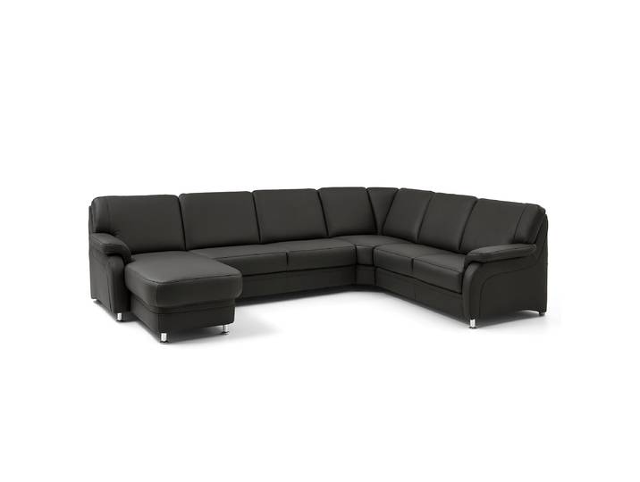 Wohnlandschaft Samento Schwarz Echtleder Tomma 329 x 91 x 239cm Ottomane davorstehend links Keine Funktion Modern