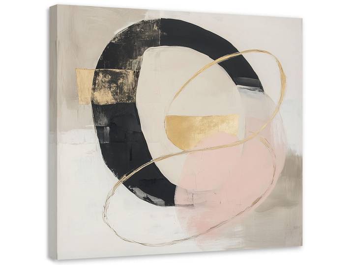 Feeby Leinwandbild Abstrakte Kreise mit goldenen Farbspritzern 50x50cm, Beige, Quadratisch, 50x50 cm, Bilder & Rahmen, Bilder, Leinwandbilder