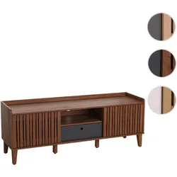 TV-Rack HWC-M48, Lowboard TV-Schrank, Schiebetür 56x150x40cm ~ Walnuss-Optik, Schublade dunkelgrau