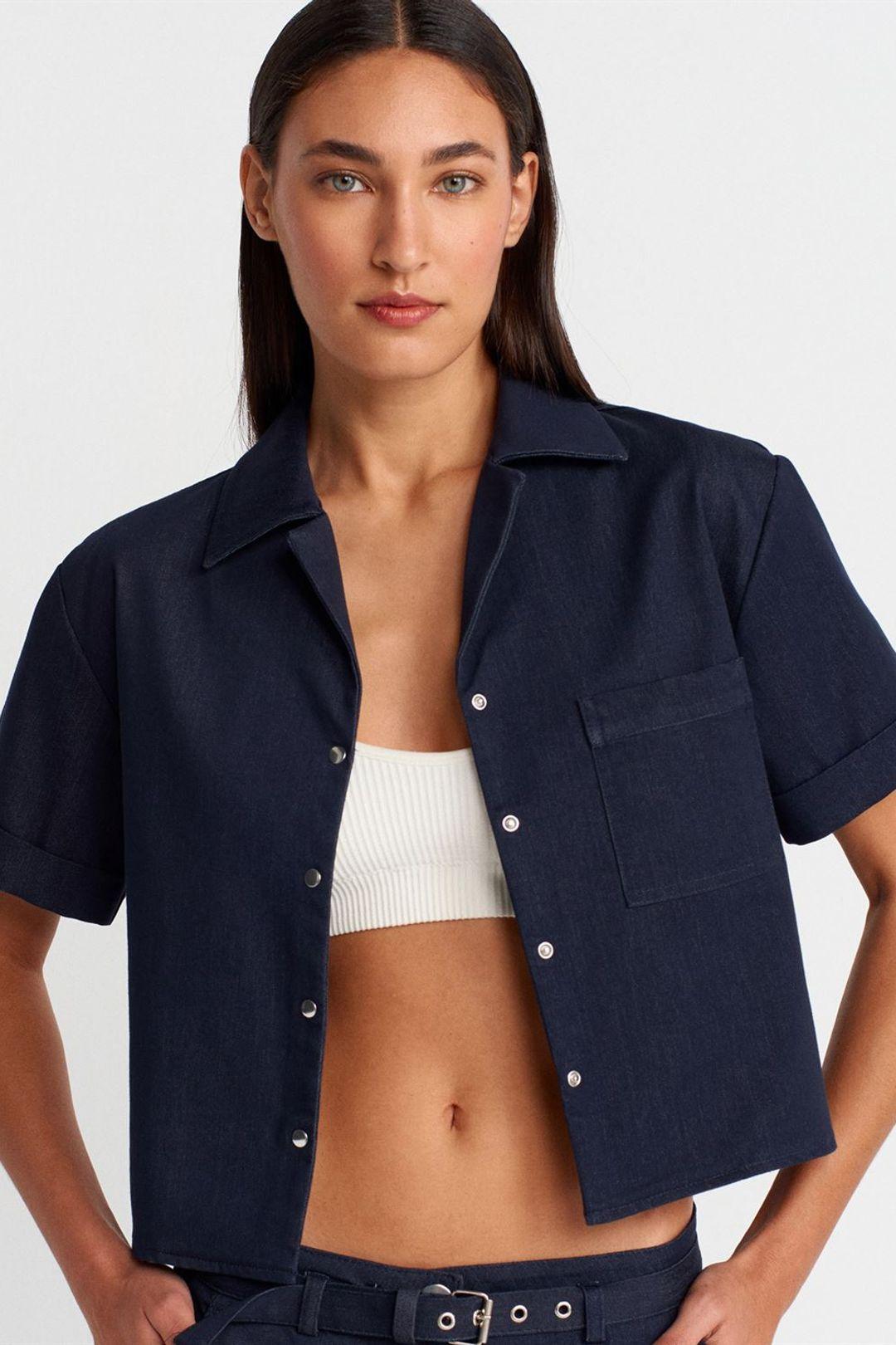Dames Korte Crepe Blouse Met Zak