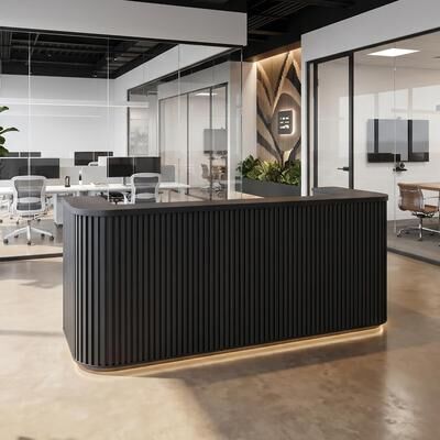 "WESOME 71"" Curved Reception Desk, Mid Century Front Desk Reception Room Table with Power Outlets"