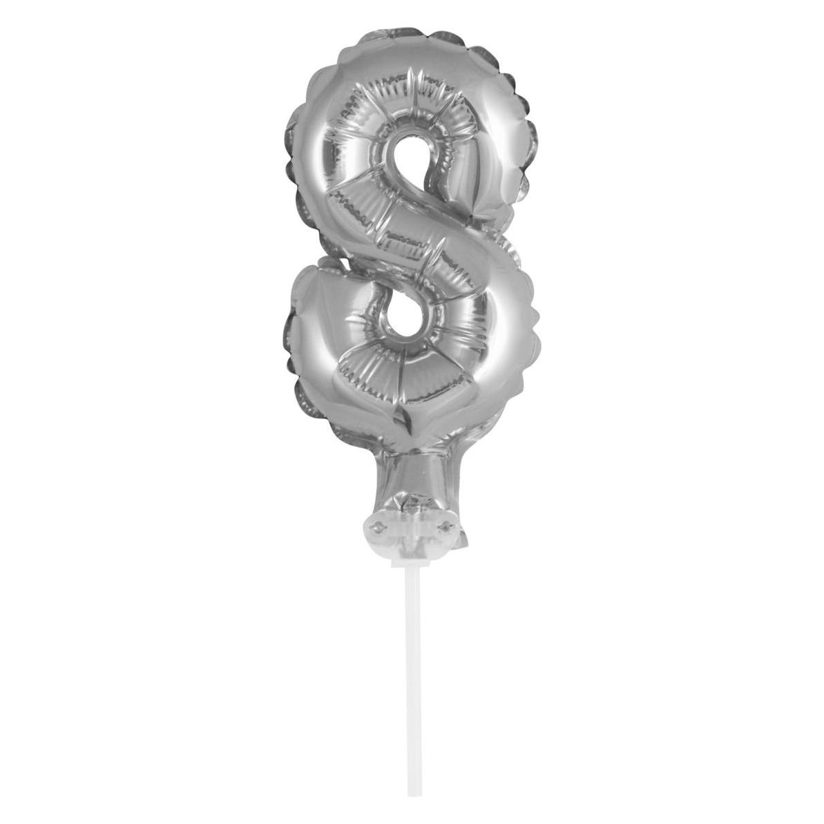 Idena Folienballon Zahl 8 am Stab 13cm silber (1x) (22658378)