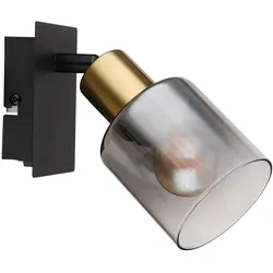 Wandleuchte Glas Spotleuchte schwenkbar Wandstrahler Wohnzimmer schwarz goldfarben, Metall, 1x E14 Fassung, LxBxH 15,5x8x15,8 cm