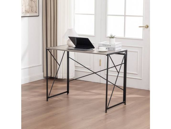 Bureau droit pliable avec montage rapide - pour bureau chambre ou salon - en MDF et métal - 99×50×75 cm - naturel