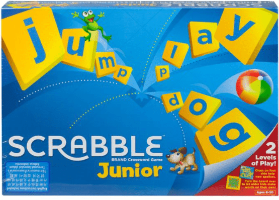 Junior Scrabble Game for Kids with Words and Pictures, Ages 5+, by Mattel