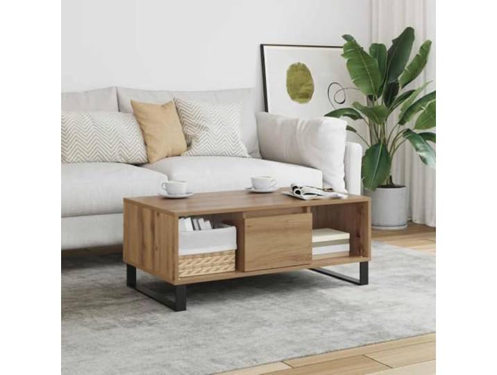 KTHLBRH Couchtisch Eiche Handwerk 90 x 50 x 36,5 cm Spanplatte Glatte Oberfläche, einfache Reinigung, großer Stauraum, robuste Platte, Metall