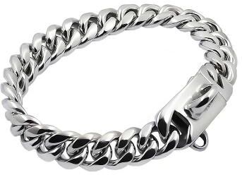 Inspired Living Luxury Stainless Steel Dog Collar 14mm Gold Cuban Link Chain For Small, Medium & Large Dogs silver 66cm(26inch)