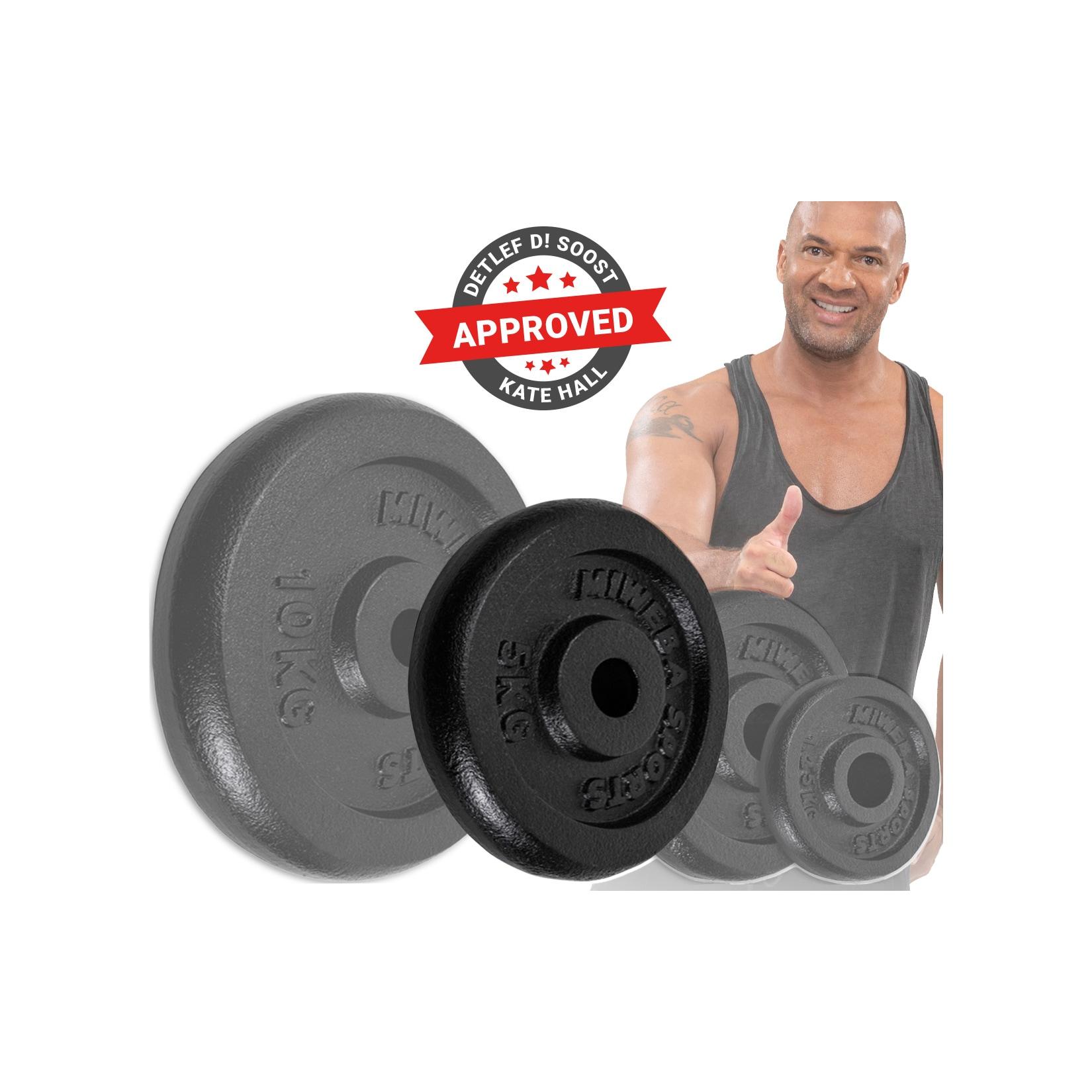 Miweba Sports Hantelscheiben HSG50, 2x 5 kg Hantel-Gewichte, passend für Ø 30mm, Set, Gusseisen