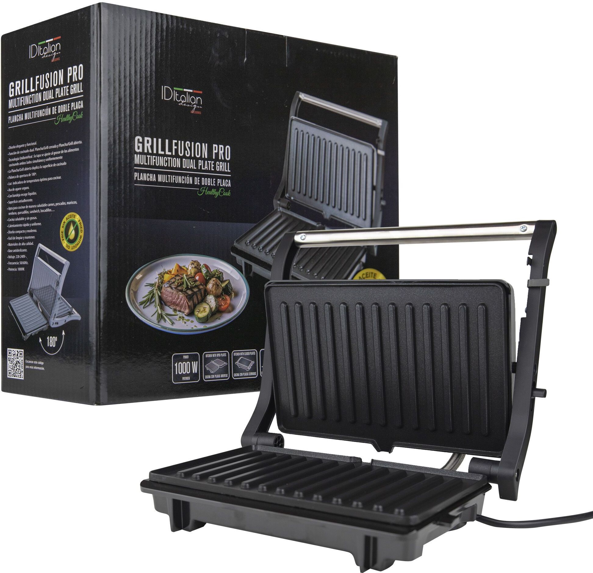 Italian Design Grillfusion Pro Grill de contact   noir - Refurbished